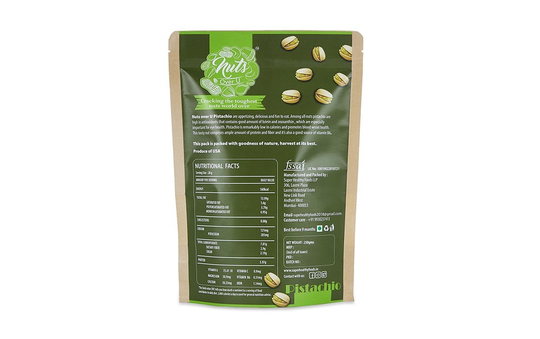 Nuts Over U Pistachios    Pack  250 grams